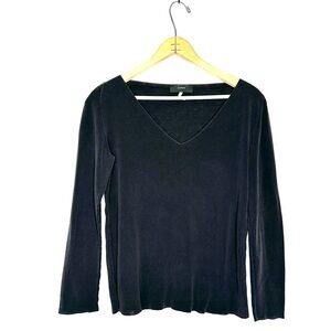 Zanone | Black Ribbed V-neck Long Sleeve Top Size 8